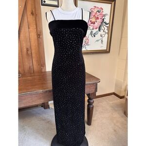 Alex Evenings Black Velvet Long Dress Vintage Long Sequin Sleeveless Gown Size 4